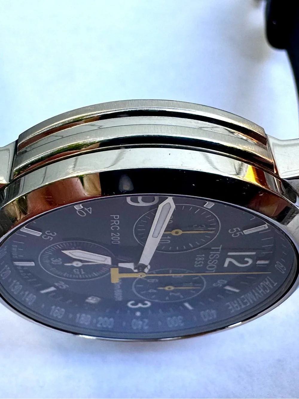 Tissot Black Dial Chronograph Watch with Yellow Accents
